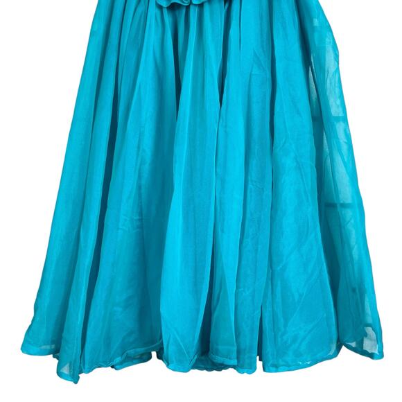 Vintage Nylon Ruffle Baby Doll Blue Sleeveless Nightgown 70's Style - Picture 6 of 9